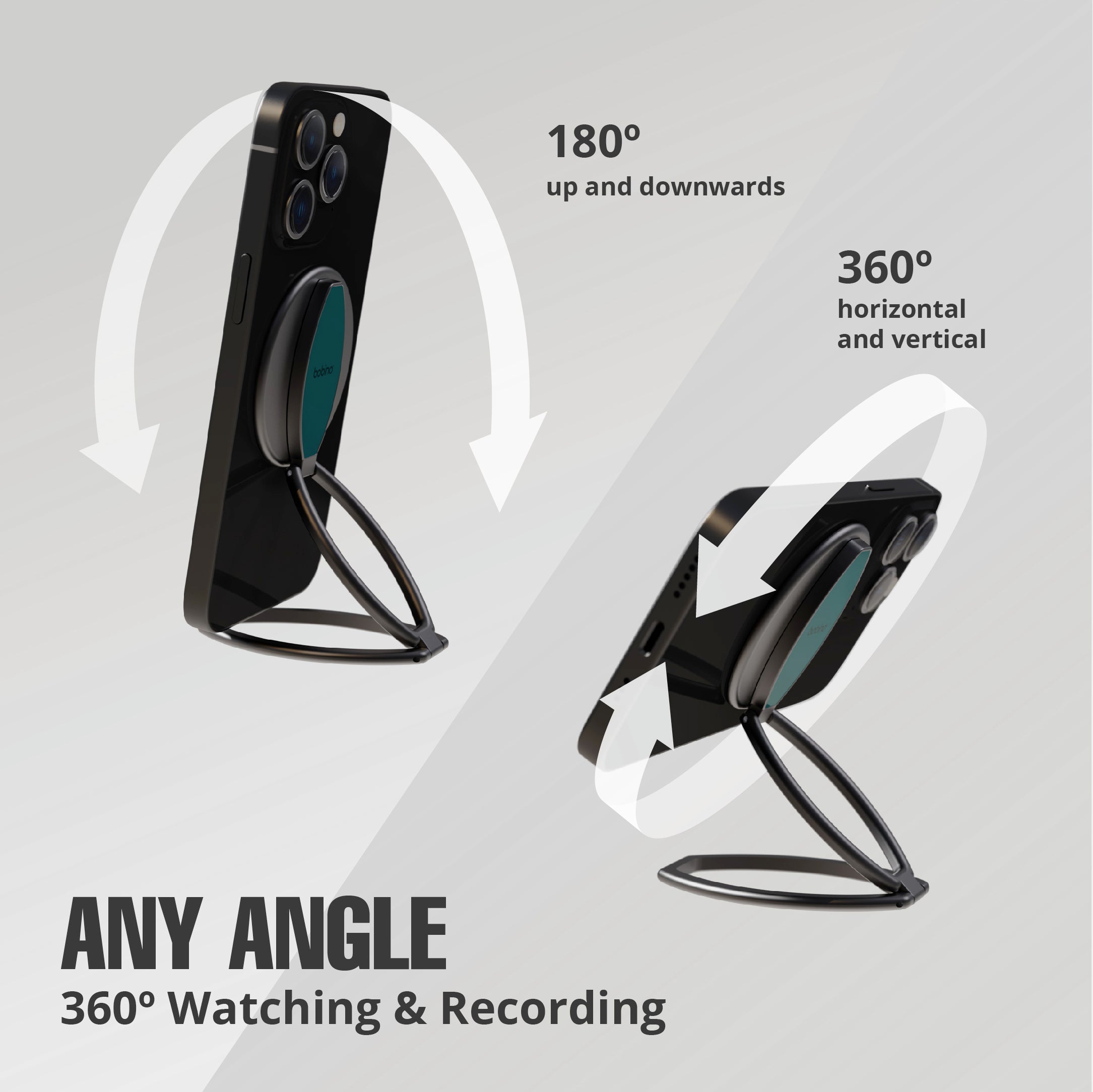 KickFlip - The World's Best Phone Stand - Watch and record at any angle - Black